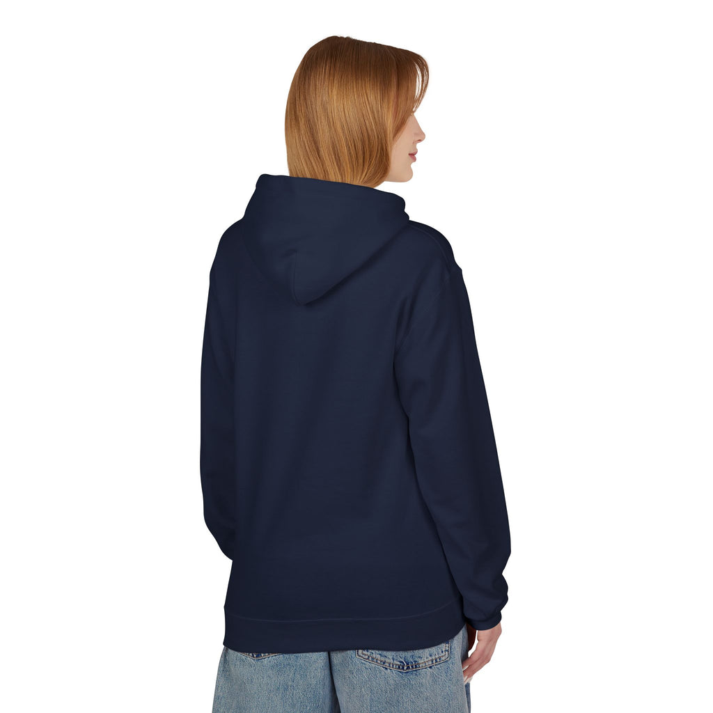 Unisex pullover hoodie with We Are Here emblem in front