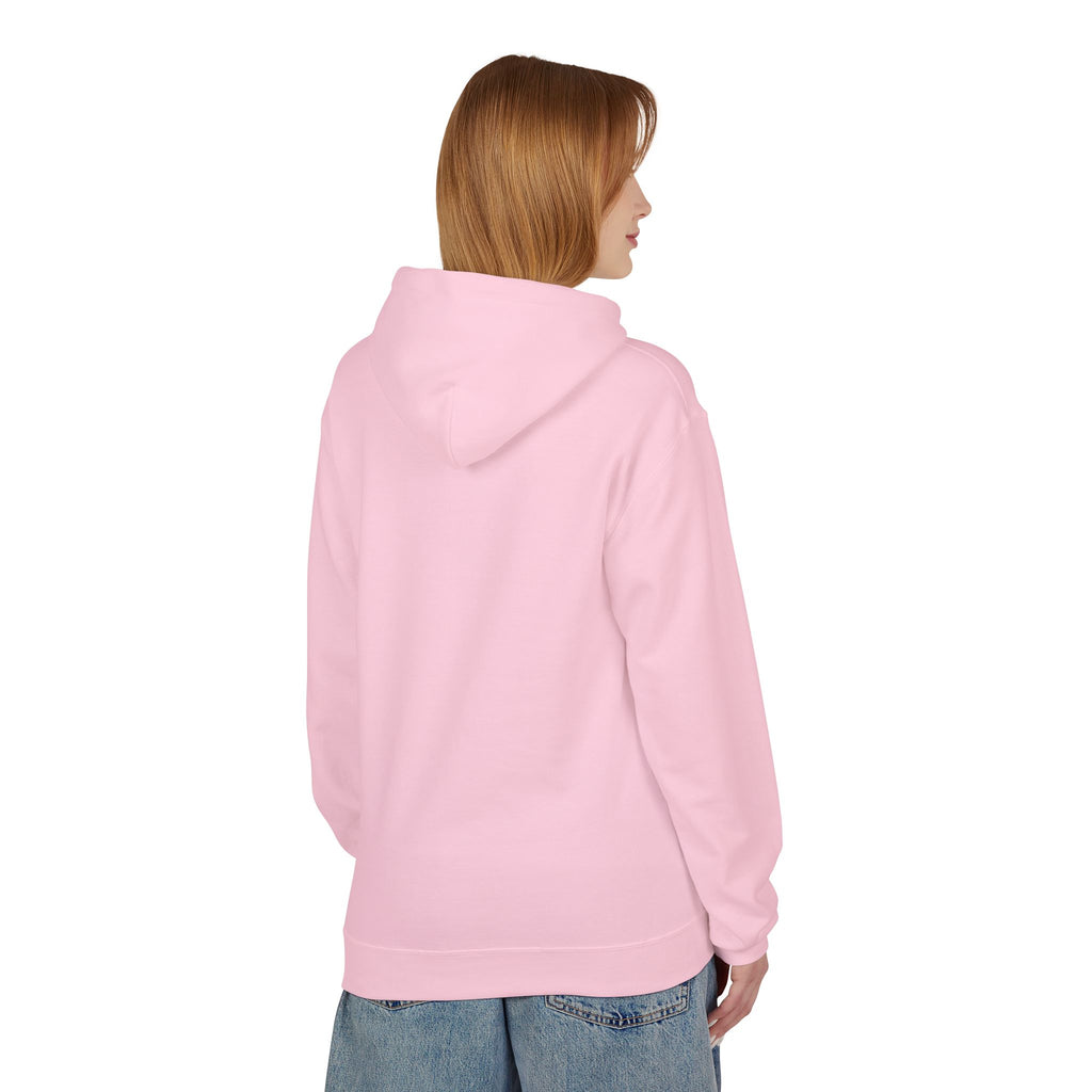 Unisex pullover hoodie with We Are Here emblem in front