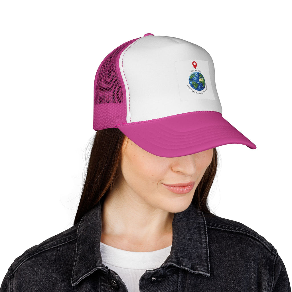 Earth Love Trucker Hat — "We Are Here" Globe Graphic Cap