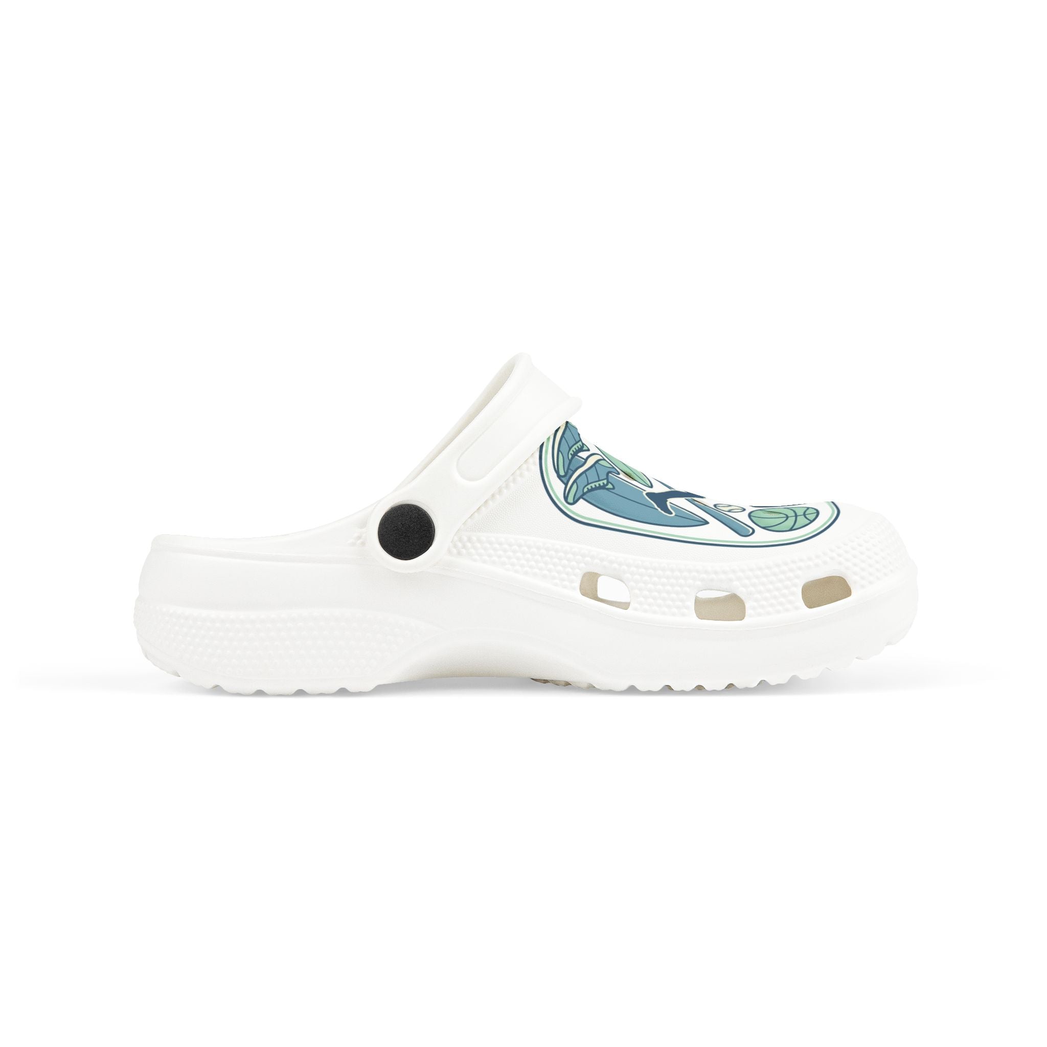 Kids Sports Pattern Foam Clogs — Athletic Soccer, Basketball & Bike Design