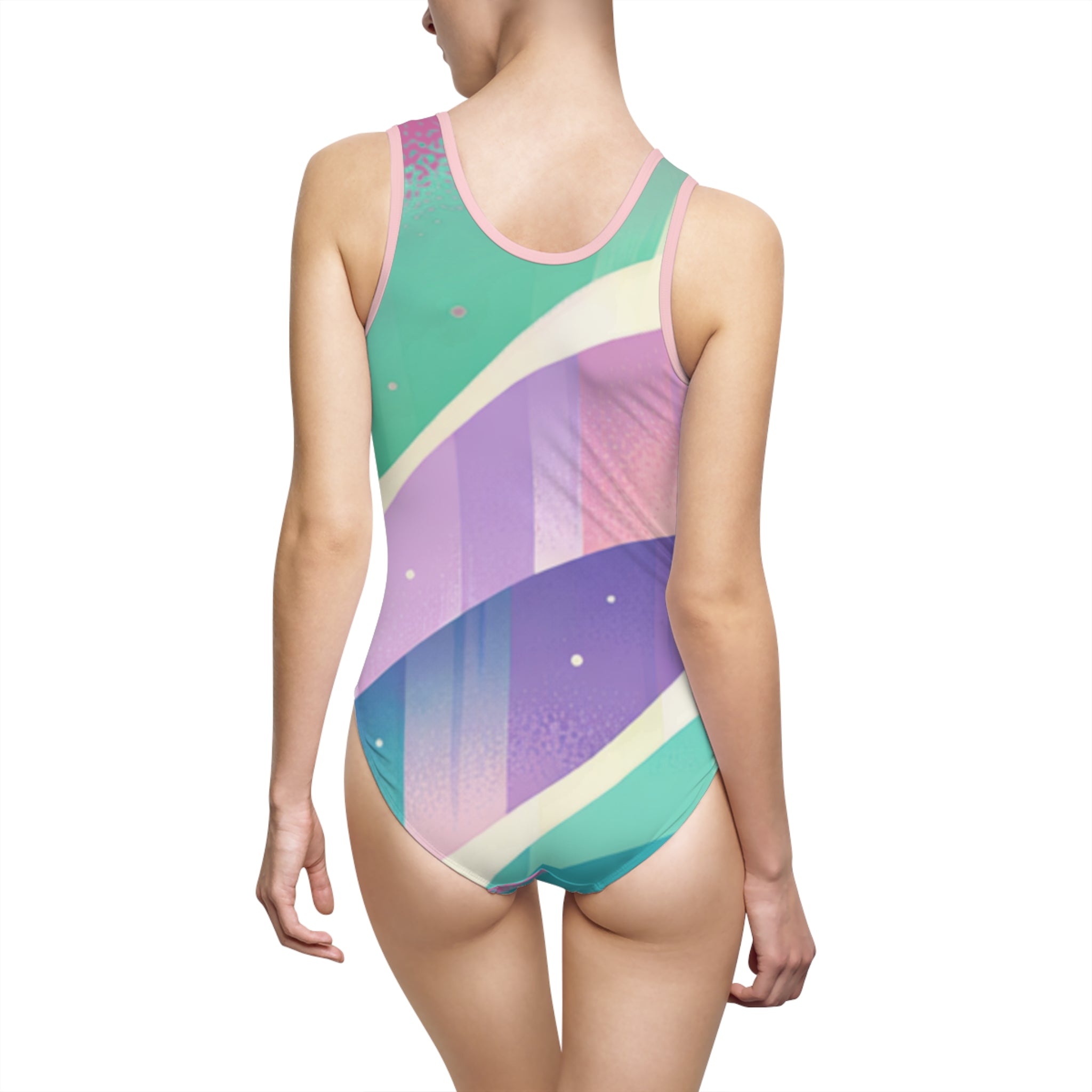 Pastel Wave One-Piece Swimsuit — Retro Gradient Beach Wear