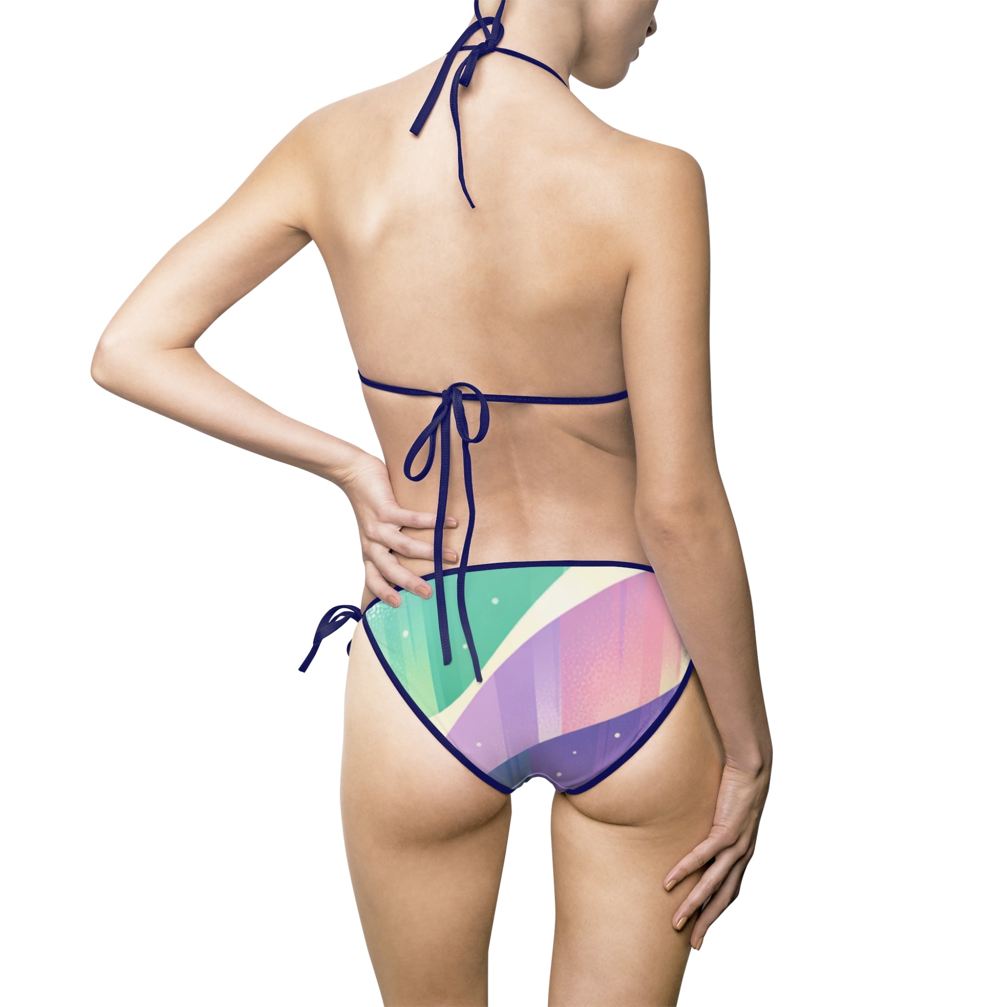 Pastel Wave Tie-Side Bikini — Women's Colorblock Triangle Swimsuit inspired by the Aurora Borealis