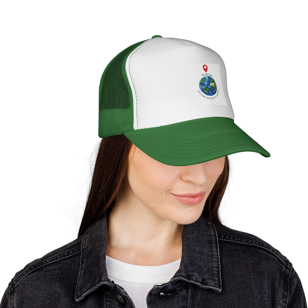 Earth Love Trucker Hat — "We Are Here" Globe Graphic Cap