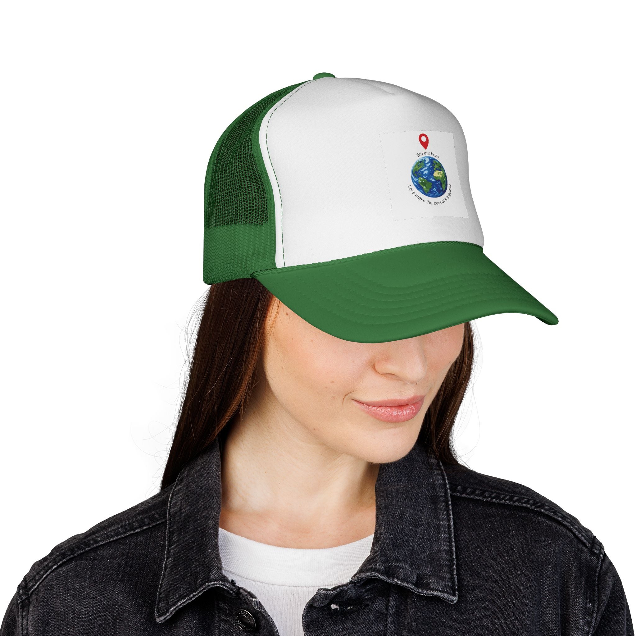 Earth Love Trucker Hat — "We Are Here" Globe Graphic Cap