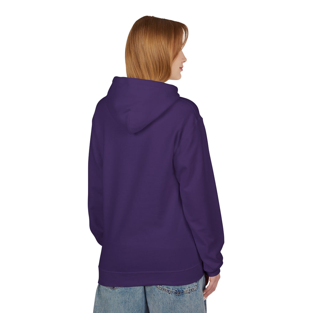 Unisex pullover hoodie with We Are Here emblem in front