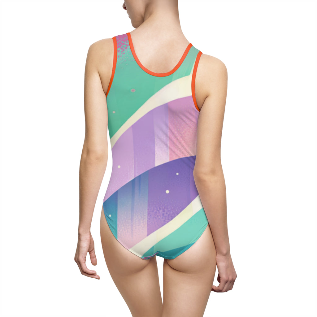 Pastel Wave One-Piece Swimsuit — Retro Gradient Beach Wear