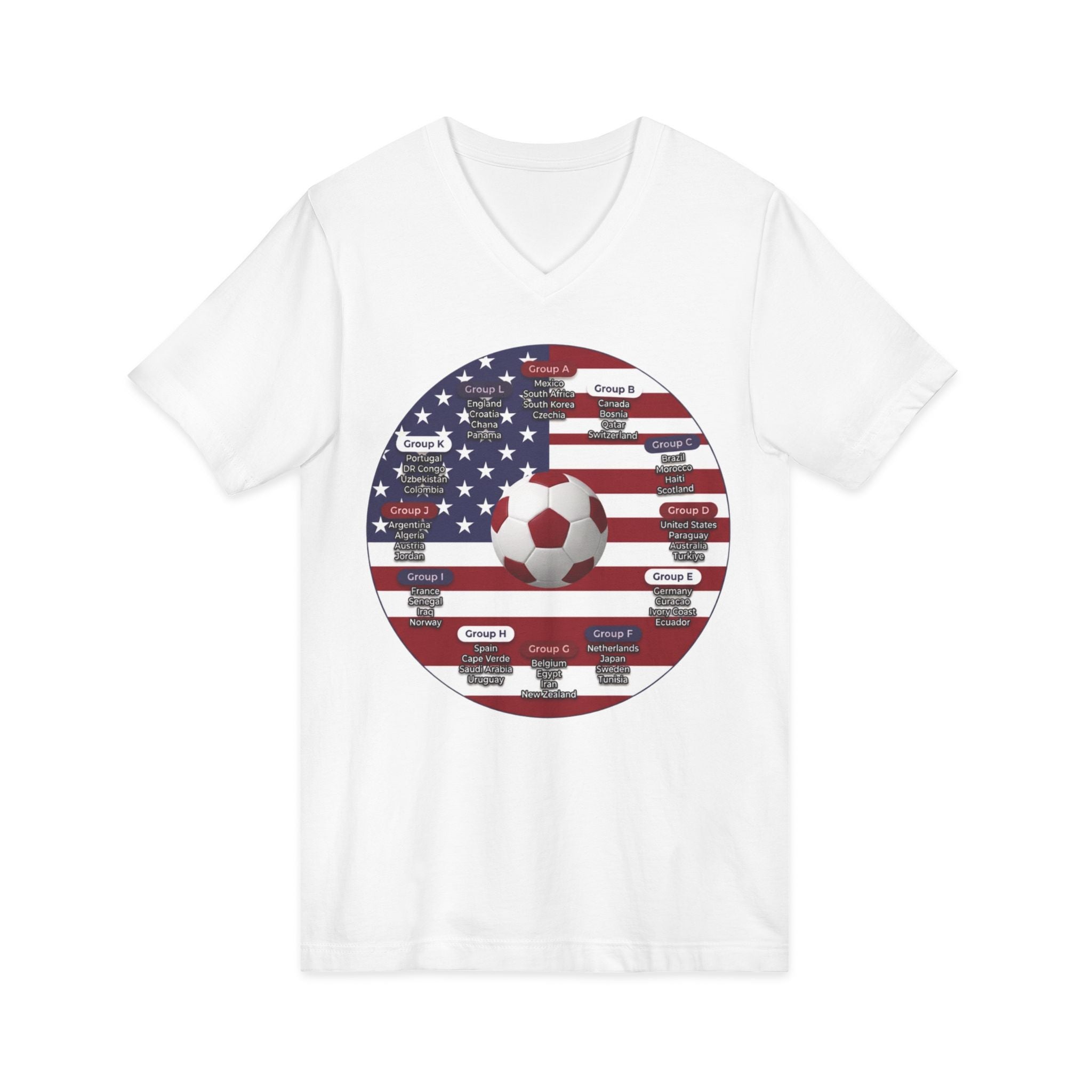 Celebrate 2026 together recognizing the World Cup in America Soccer Flag V-Neck Tee