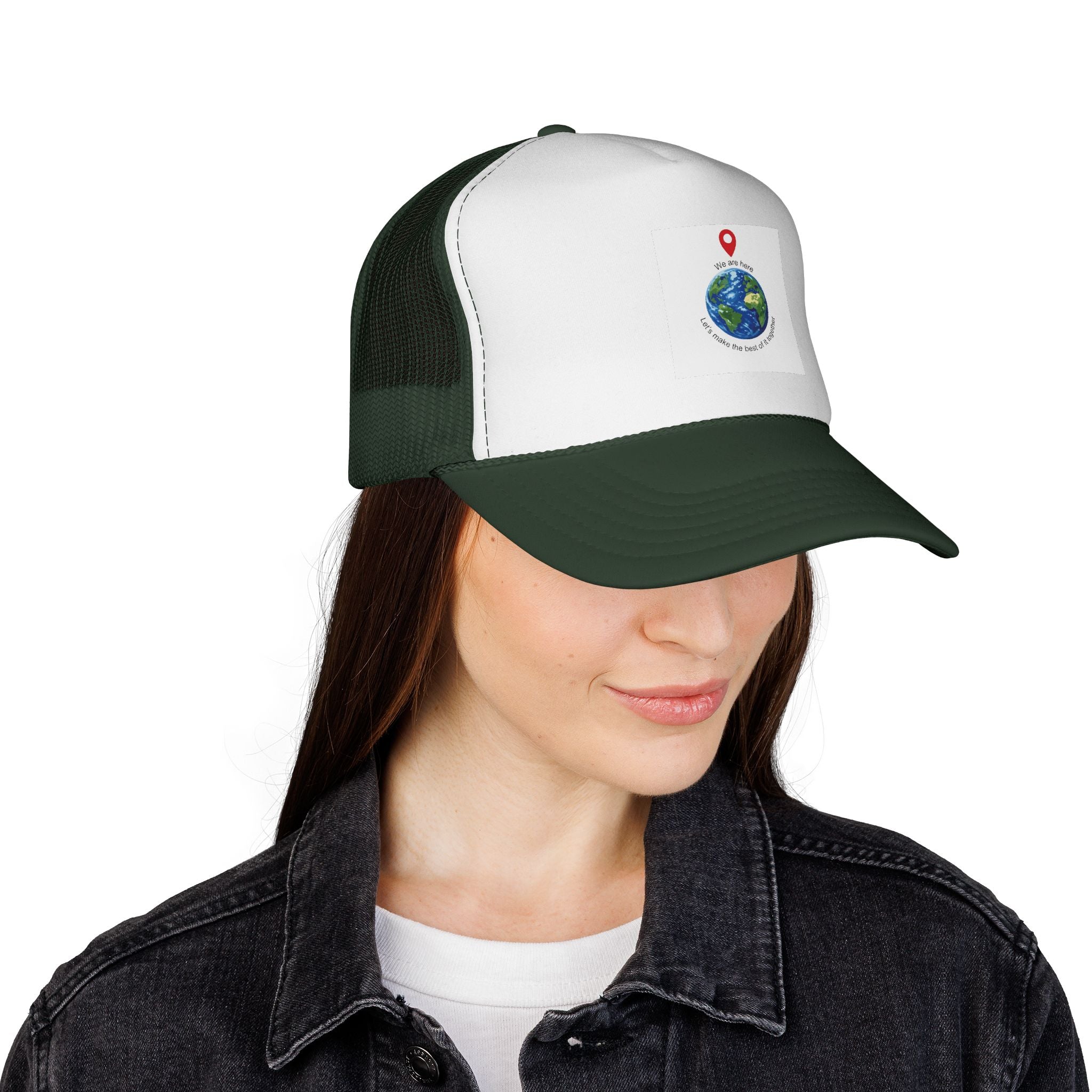 Earth Love Trucker Hat — "We Are Here" Globe Graphic Cap