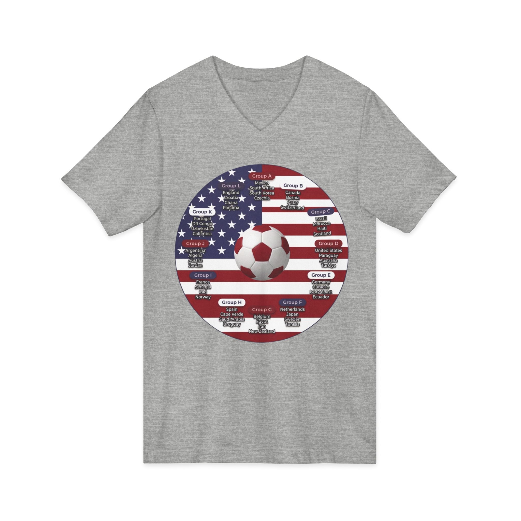 Celebrate 2026 together recognizing the World Cup in America Soccer Flag V-Neck Tee