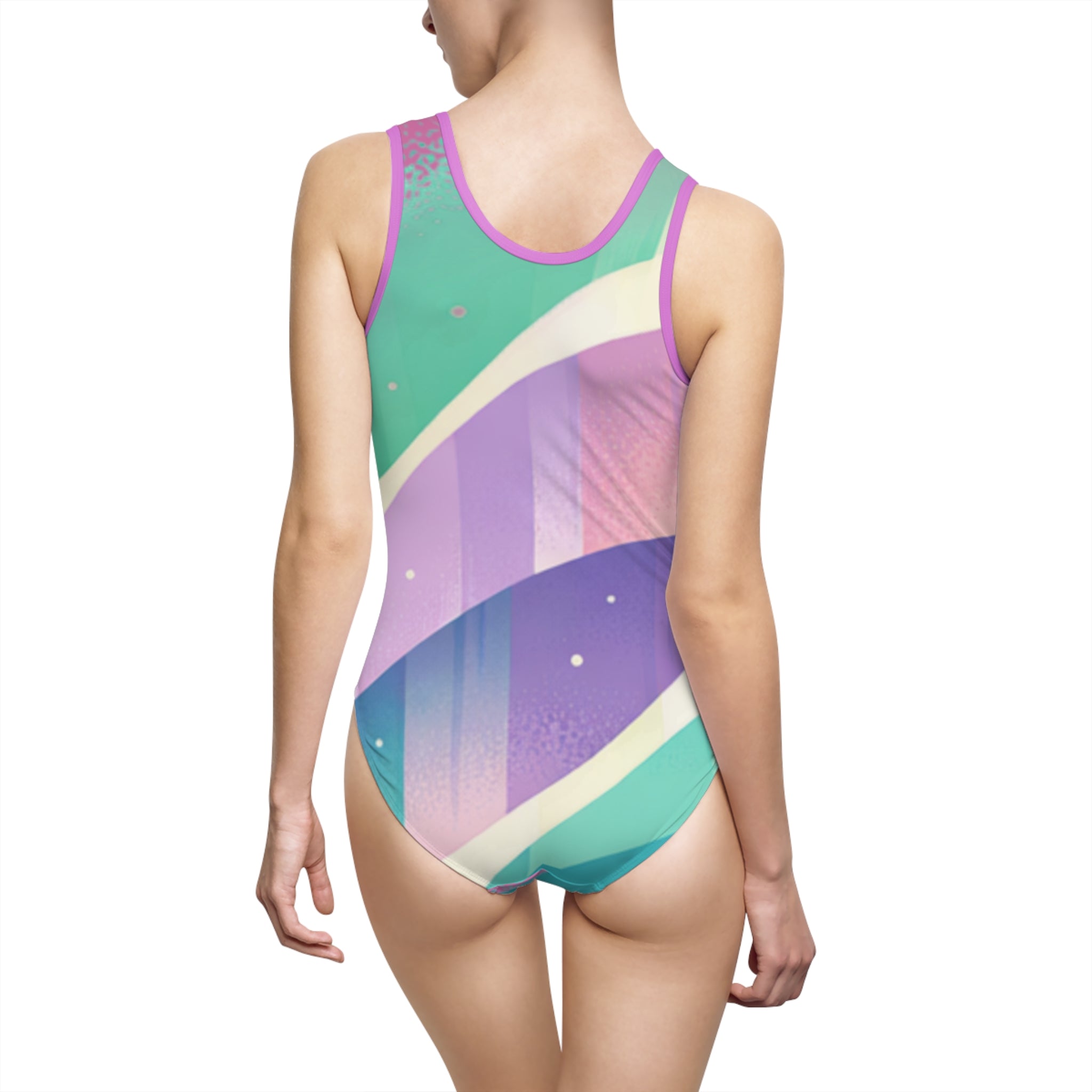 Pastel Wave One-Piece Swimsuit — Retro Gradient Beach Wear