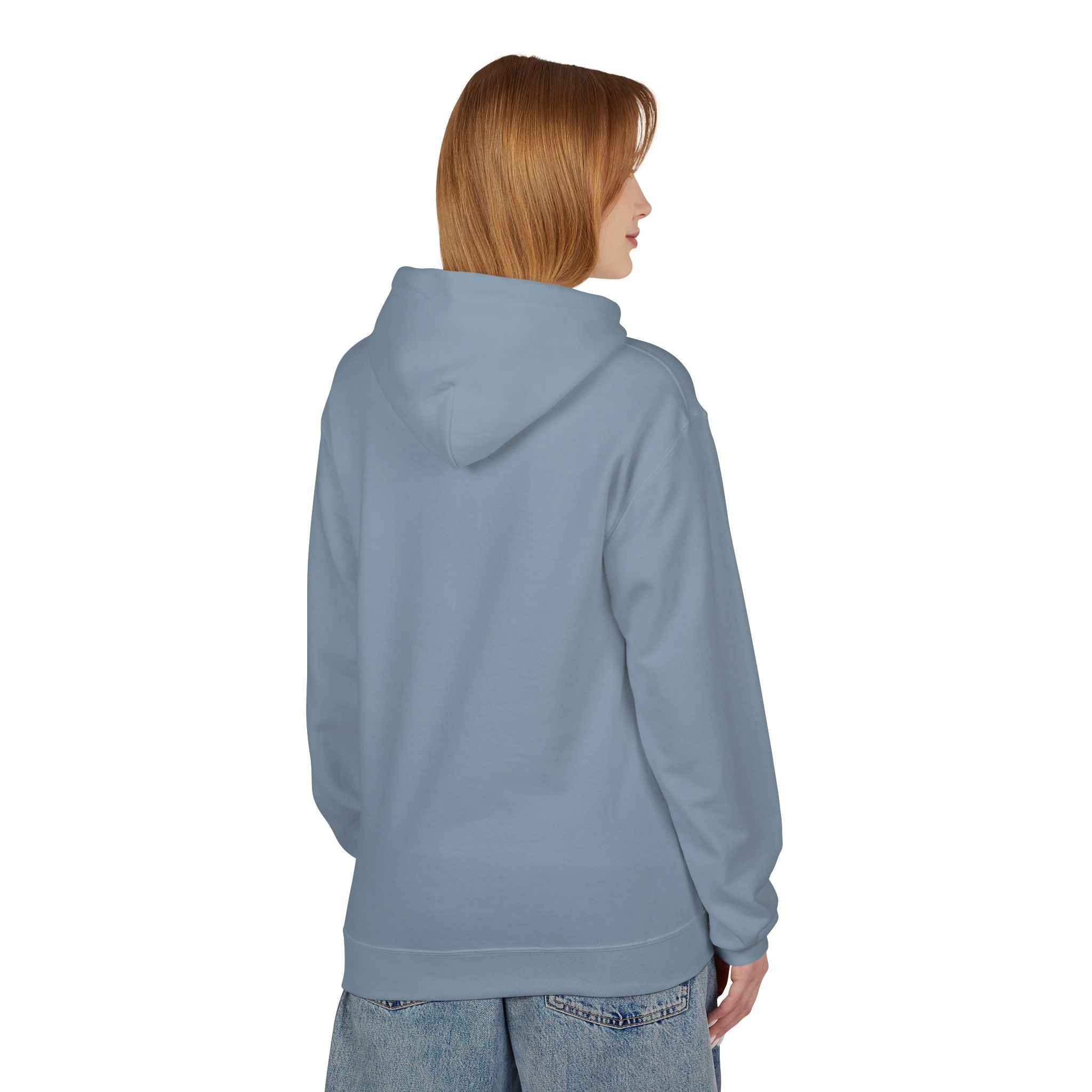 Unisex pullover hoodie with We Are Here emblem in front