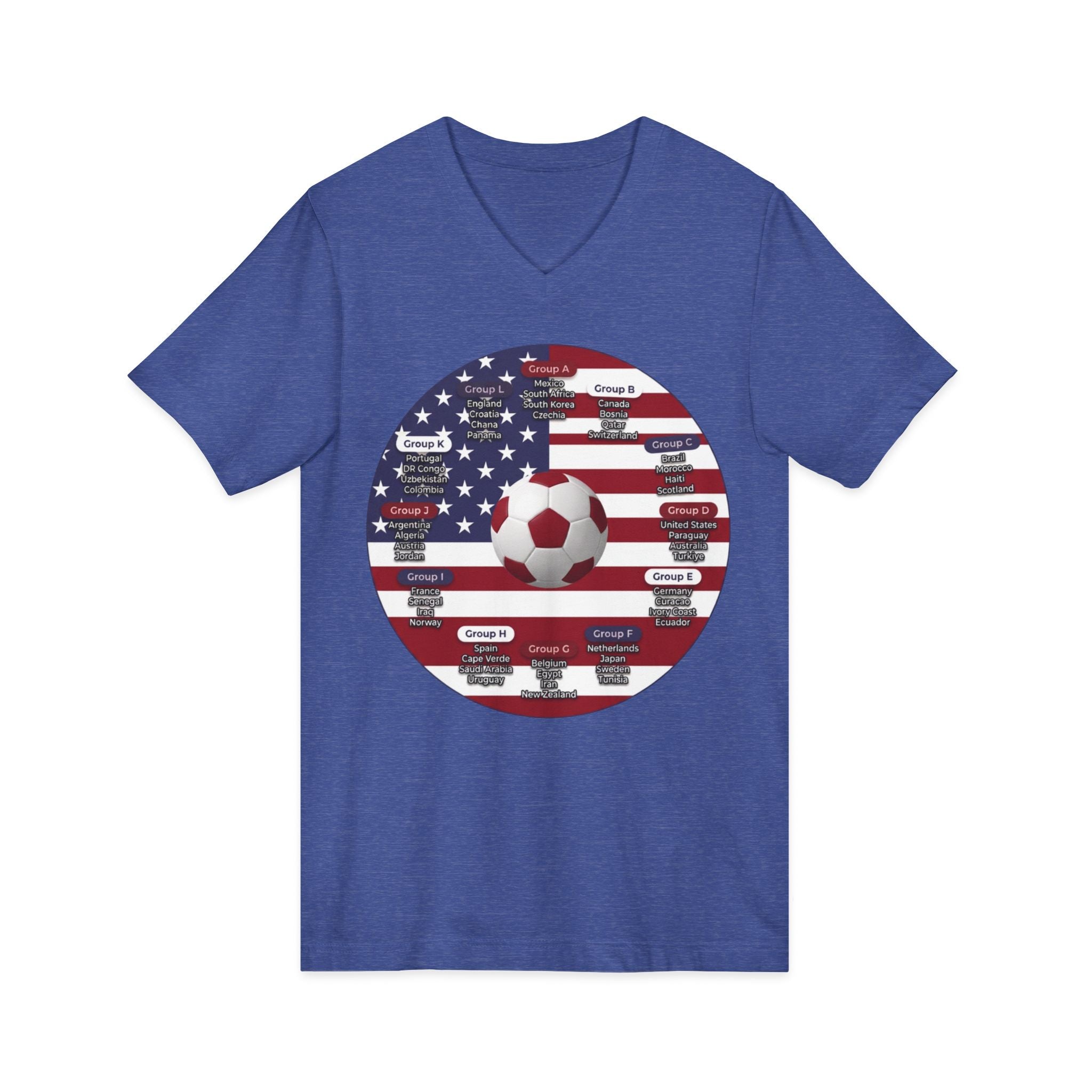 Celebrate 2026 together recognizing the World Cup in America Soccer Flag V-Neck Tee