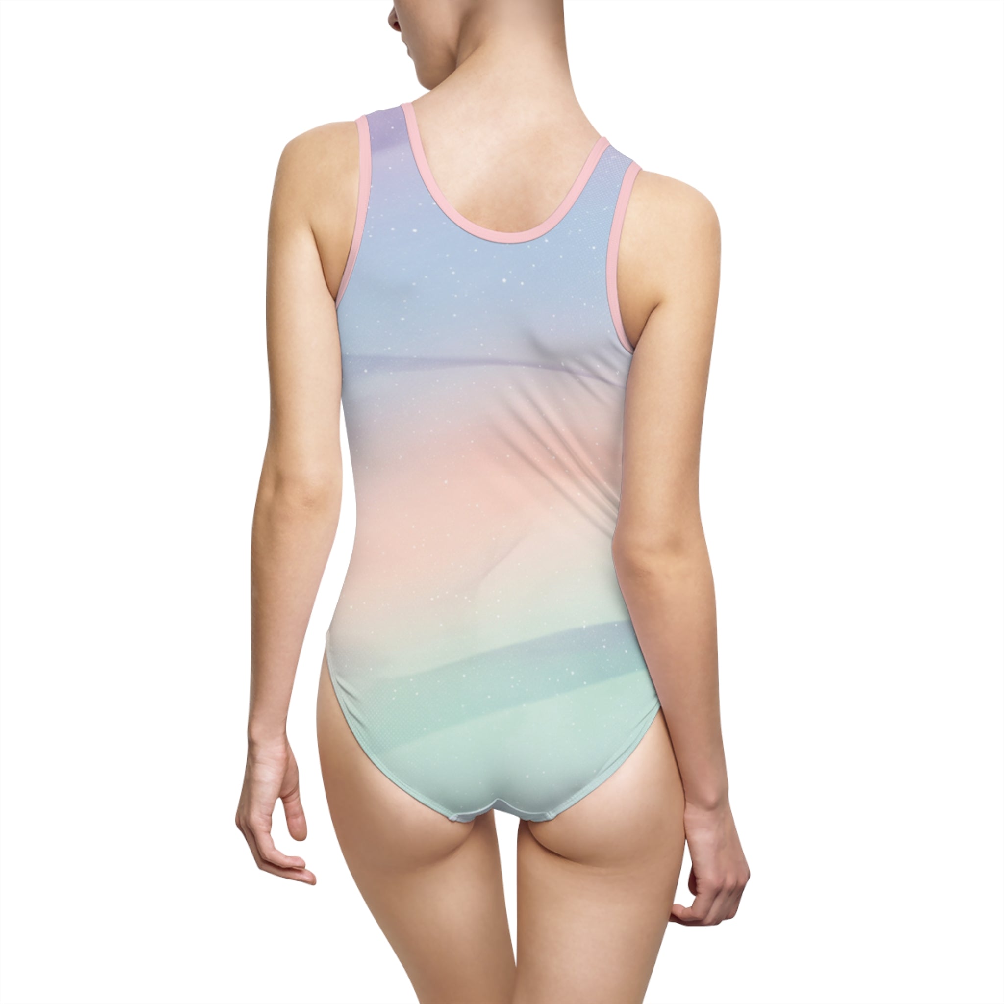 Earth Pin One-Piece Swimsuit — Pastel Gradient Planet Swimwear