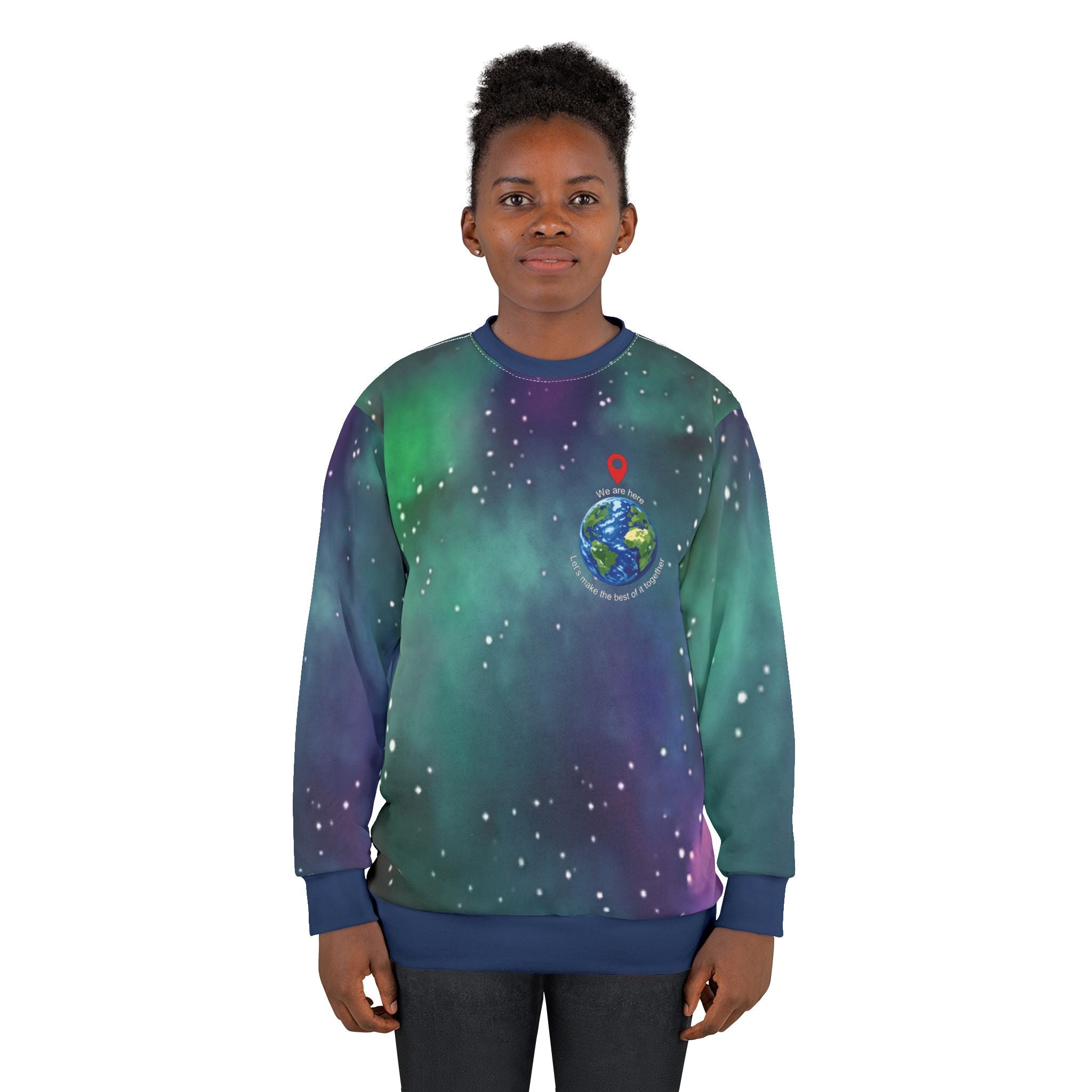 Aurora Galaxy Sweatshirt — "We Are Here" Earth Locator Crewneck
