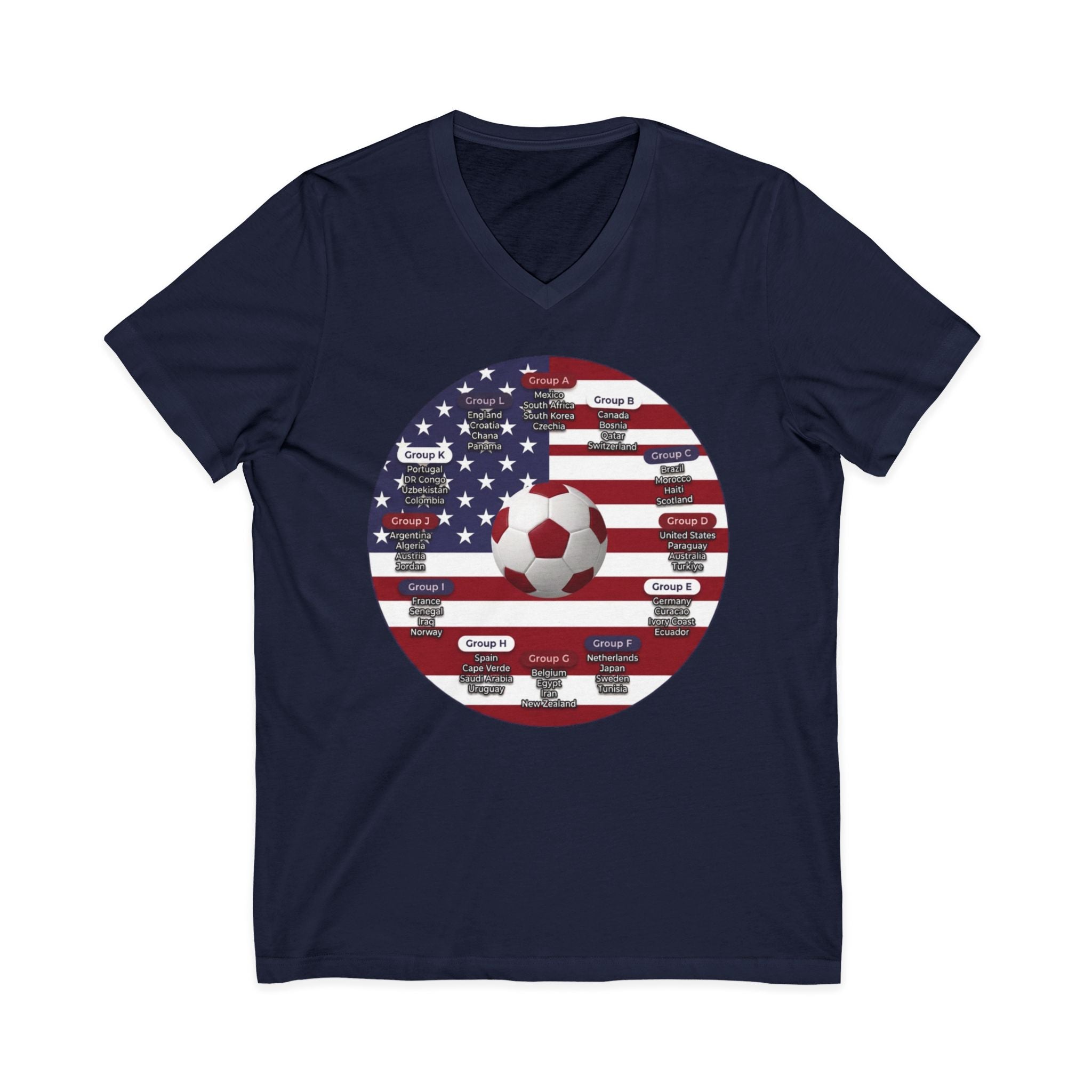 Celebrate 2026 together recognizing the World Cup in America Soccer Flag V-Neck Tee