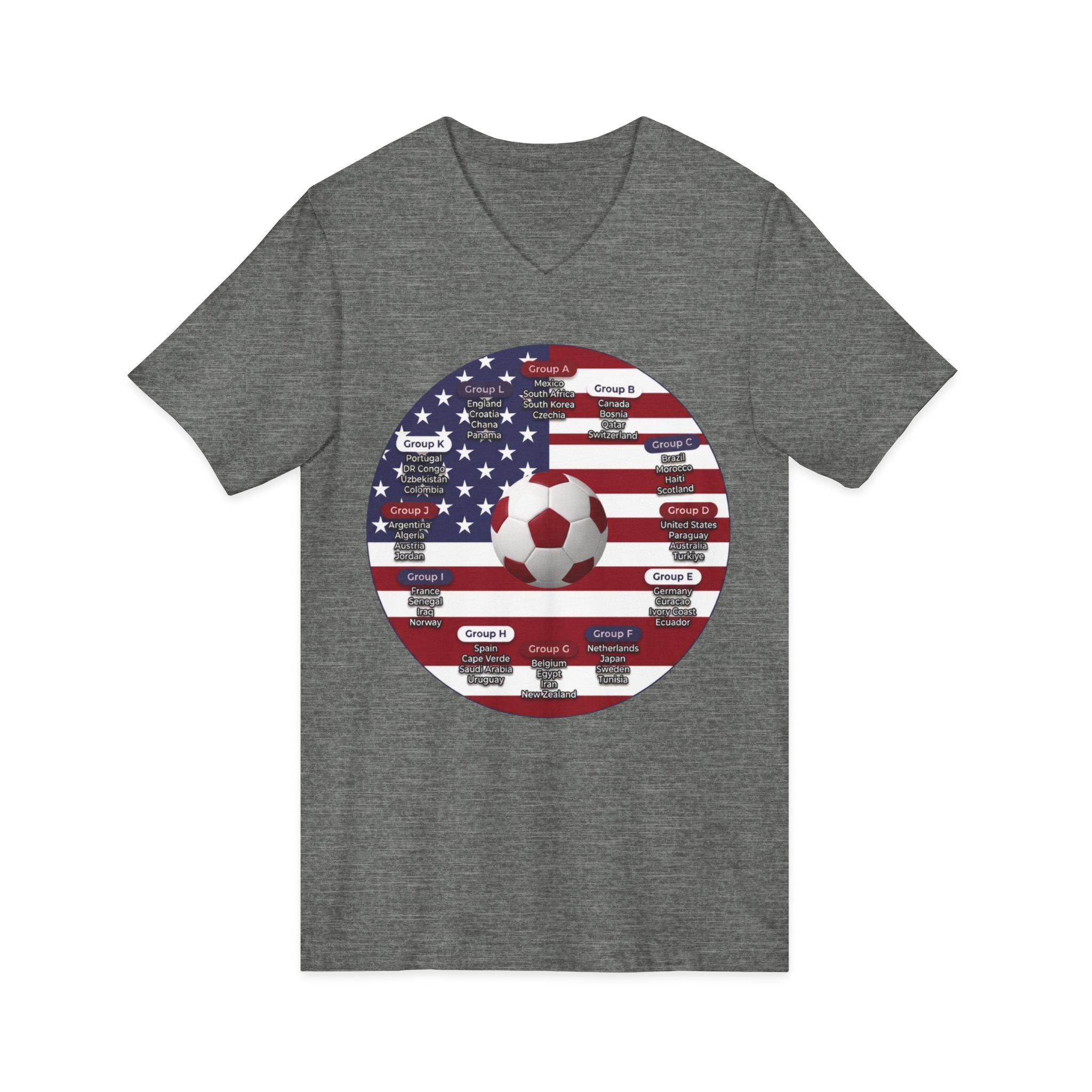 Celebrate 2026 together recognizing the World Cup in America Soccer Flag V-Neck Tee