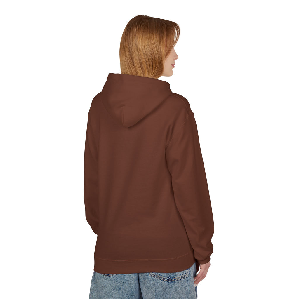 Unisex pullover hoodie with We Are Here emblem in front
