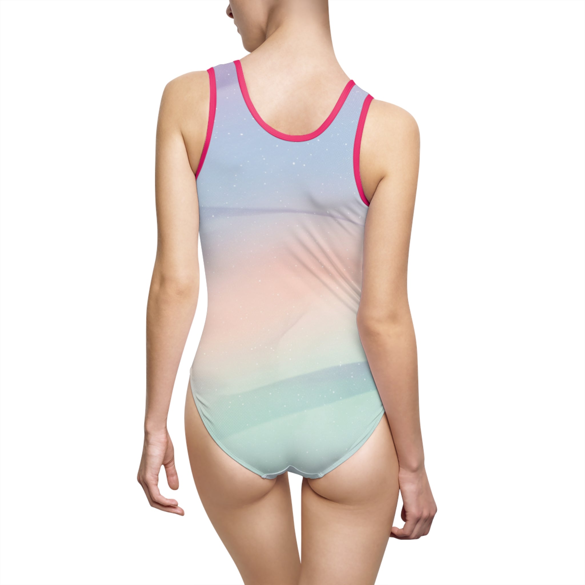 Earth Pin One-Piece Swimsuit — Pastel Gradient Planet Swimwear