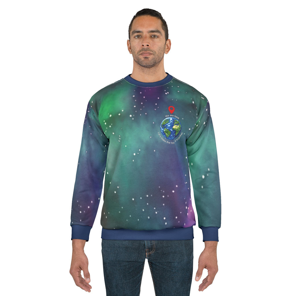 Aurora Galaxy Sweatshirt — "We Are Here" Earth Locator Crewneck