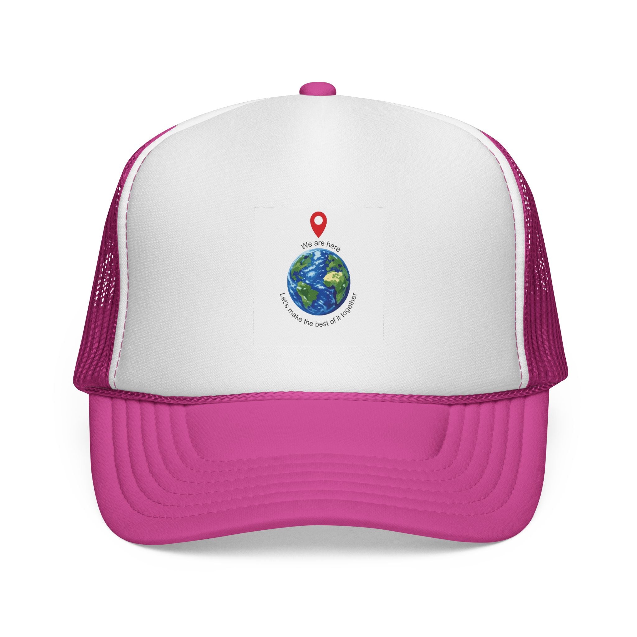 Earth Love Trucker Hat — "We Are Here" Globe Graphic Cap