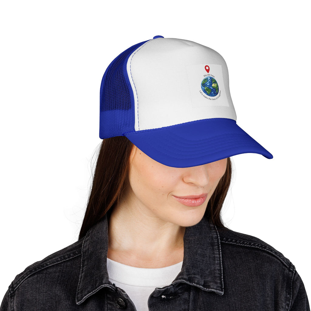 Earth Love Trucker Hat — "We Are Here" Globe Graphic Cap