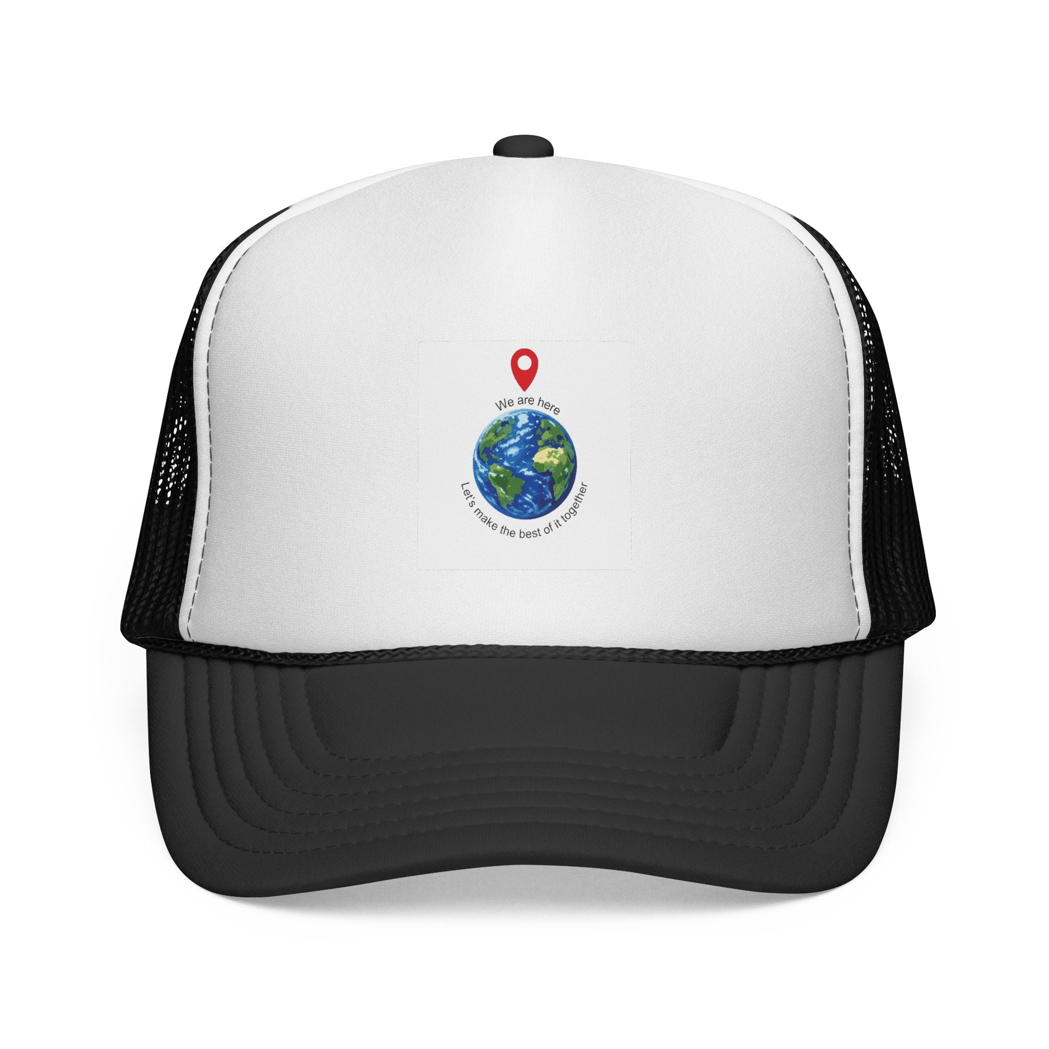 Earth Love Trucker Hat — "We Are Here" Globe Graphic Cap