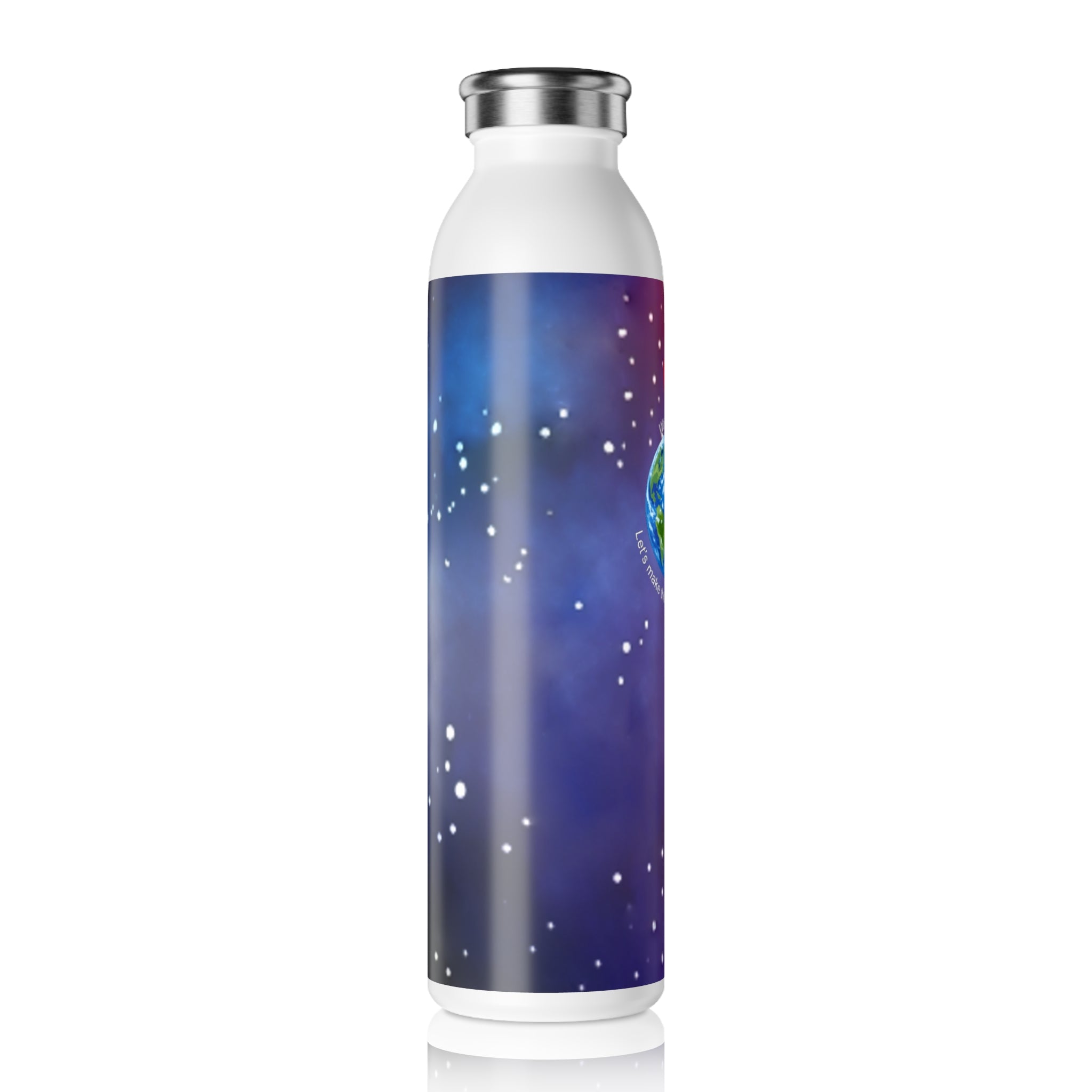 Slim Water Bottle — "We Are Here" Earth Space Design Stainless Steel Bottle