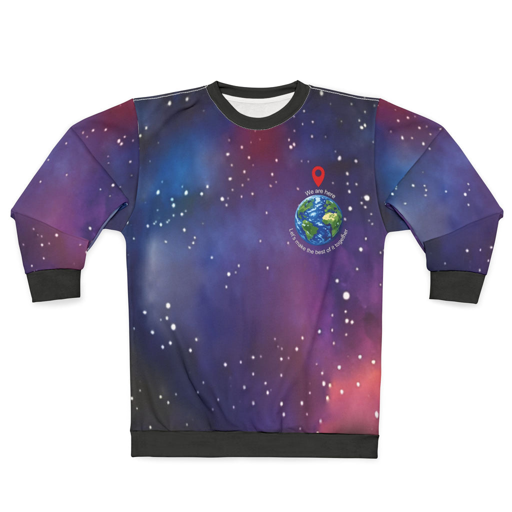 Galaxy Earth Sweatshirt — ‘We Are Here’ Planet Love Crewneck