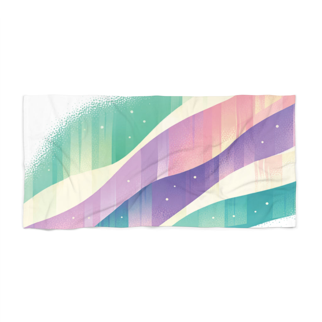 Pastel Wave Beach Towel — Tropical Mint, Lavender & Coral Striped Sand Towel
