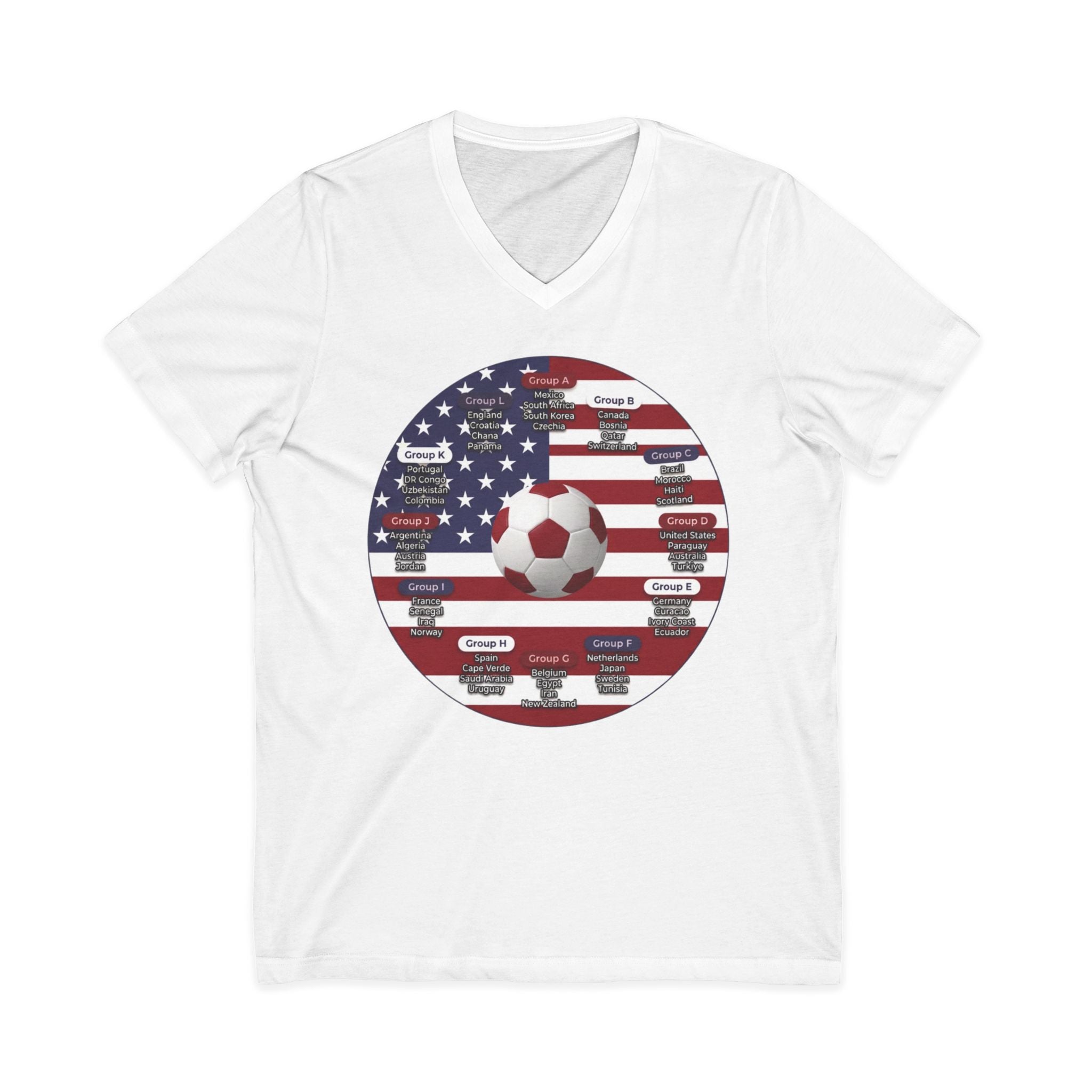 Celebrate 2026 together recognizing the World Cup in America Soccer Flag V-Neck Tee
