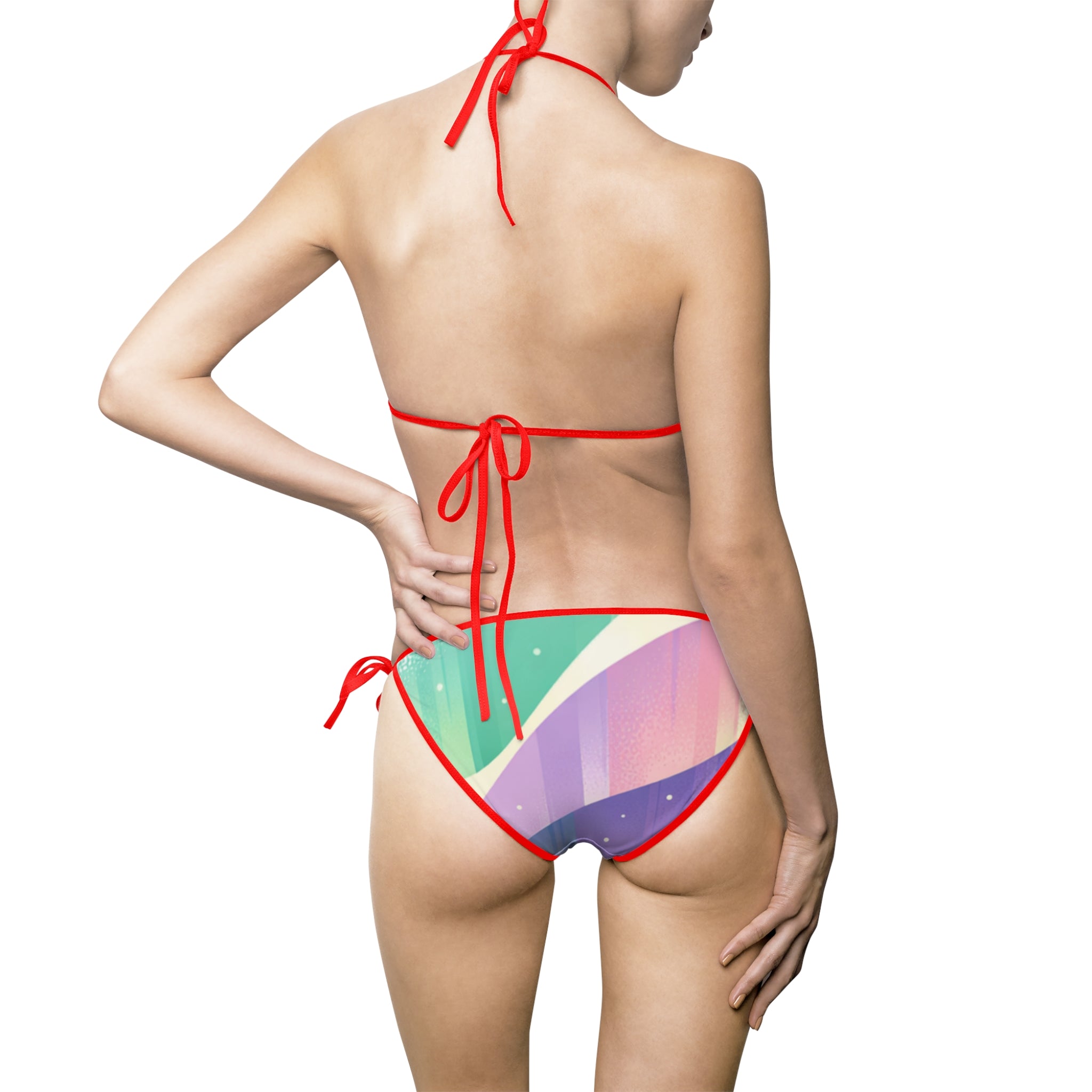 Pastel Wave Tie-Side Bikini — Women's Colorblock Triangle Swimsuit inspired by the Aurora Borealis