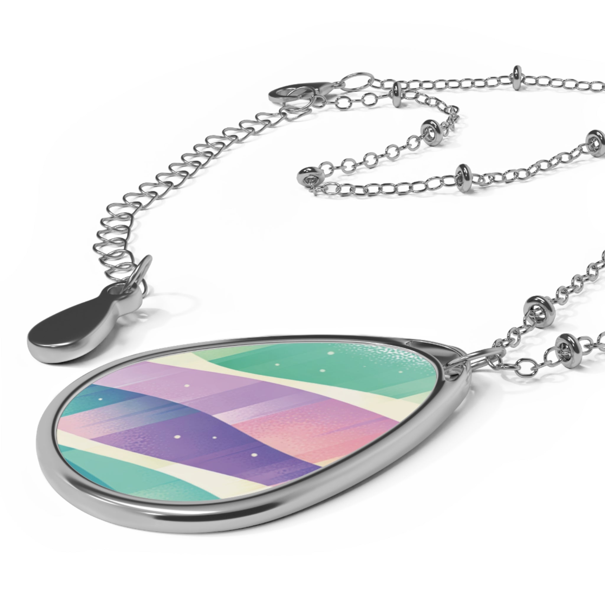 Pastel Wave Oval Necklace — Iridescent Teardrop Pendant Jewelry