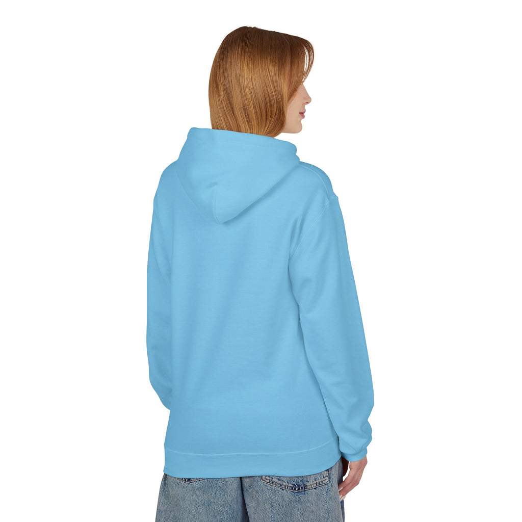 Unisex pullover hoodie with We Are Here emblem in front