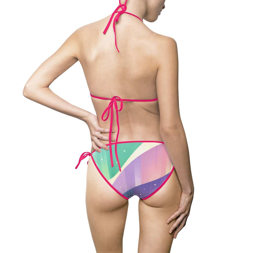 Pastel Wave Tie-Side Bikini — Women's Colorblock Triangle Swimsuit inspired by the Aurora Borealis