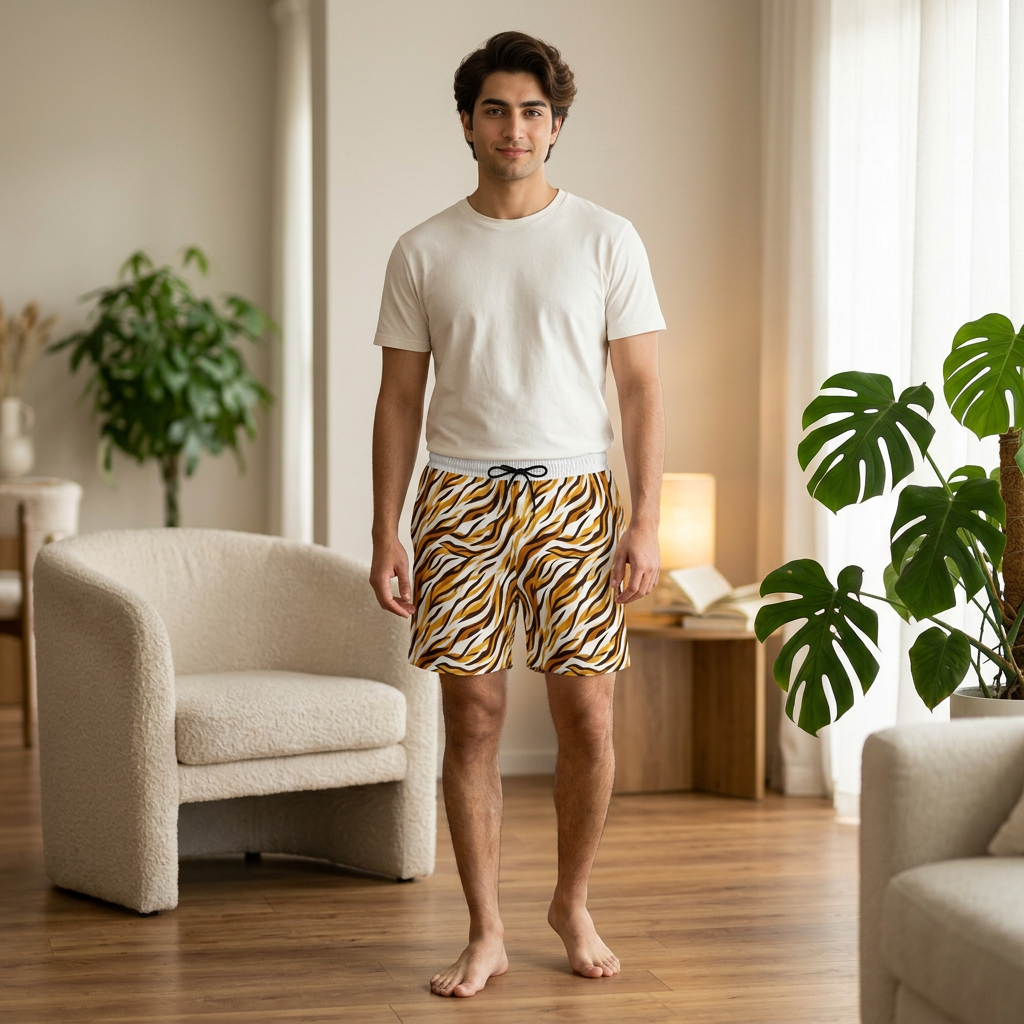 Tiger Stripe Swim Shorts — Retro Animal Print Men’s Beach Trunks