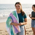 Pastel Wave Beach Towel — Tropical Mint, Lavender & Coral Striped Sand Towel