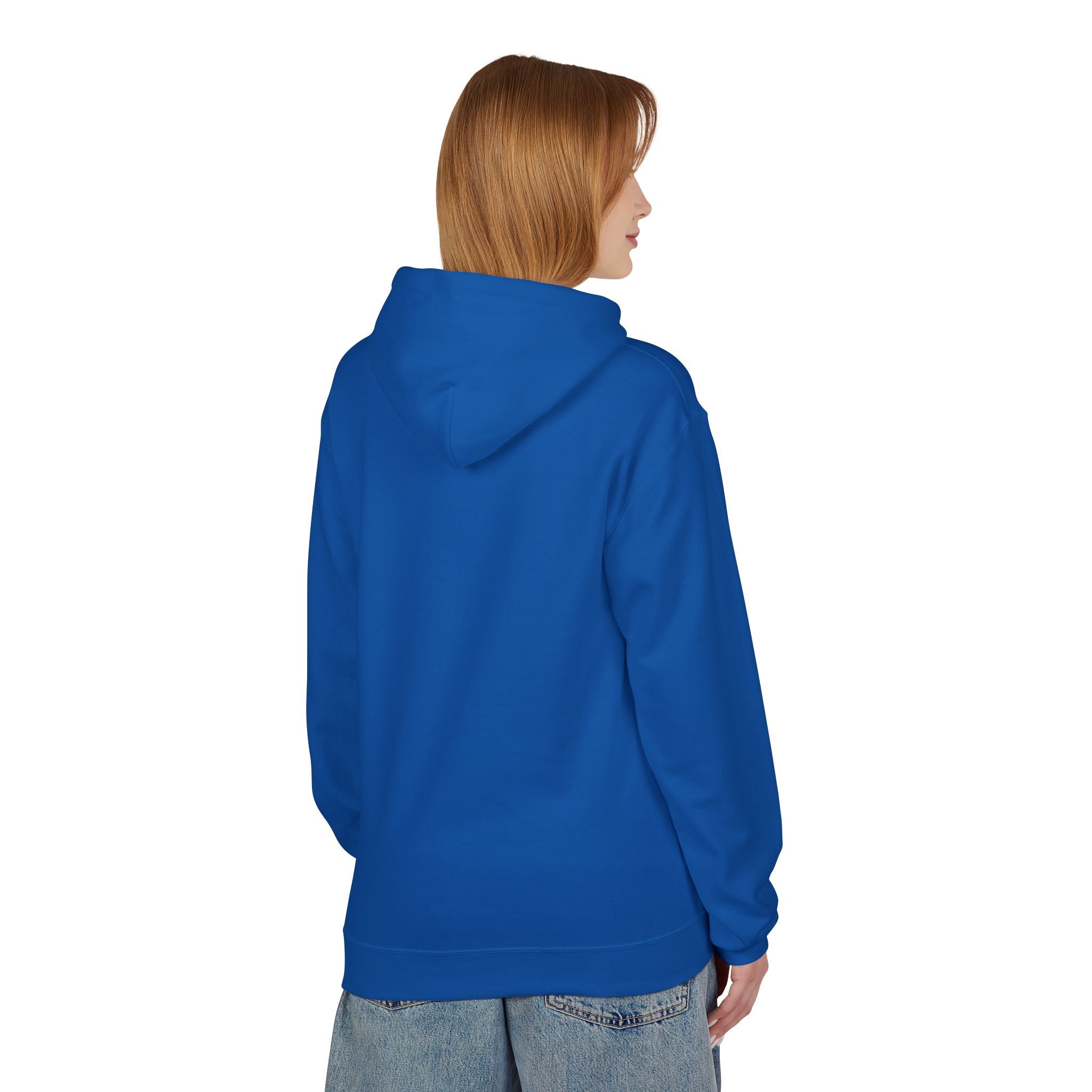 Unisex pullover hoodie with We Are Here emblem in front