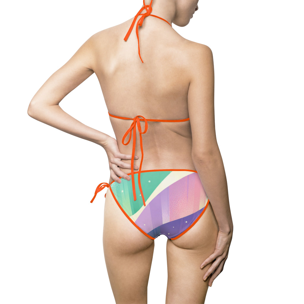 Pastel Wave Tie-Side Bikini — Women's Colorblock Triangle Swimsuit inspired by the Aurora Borealis