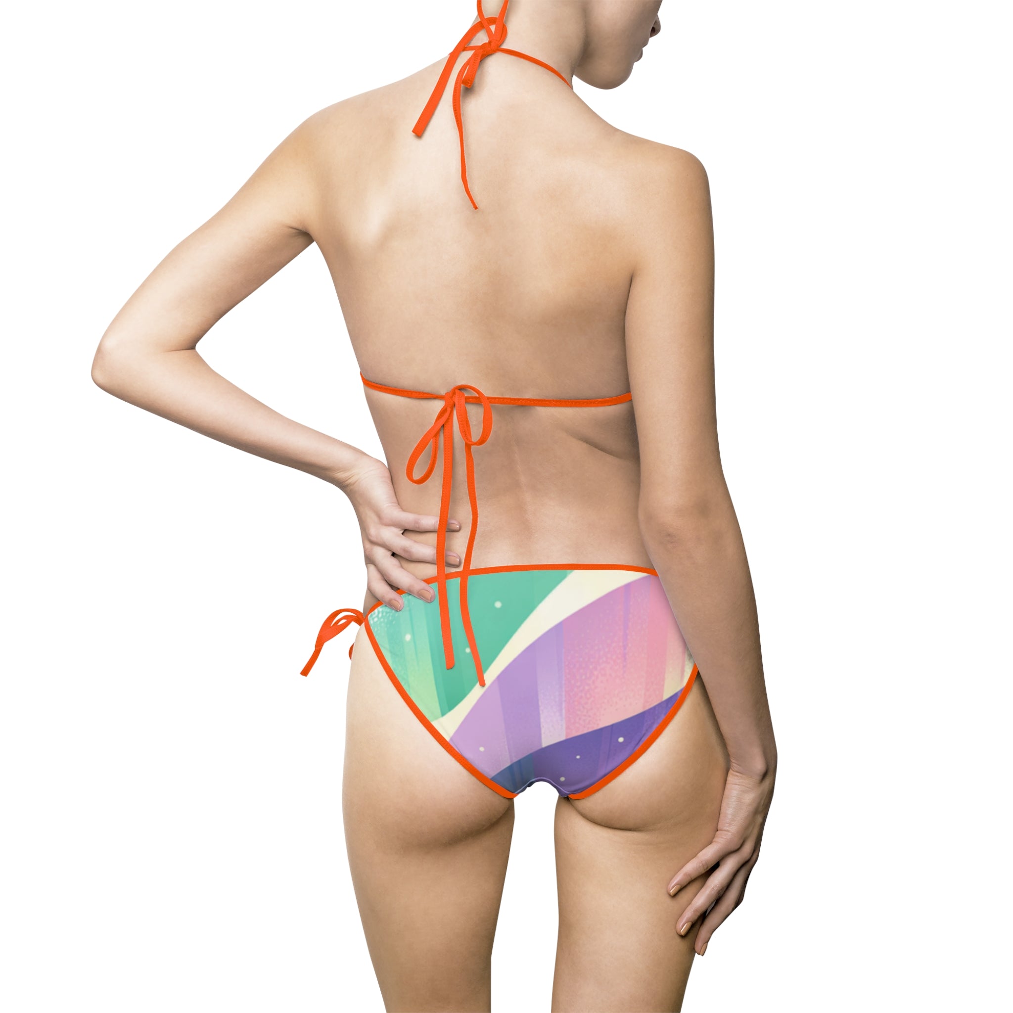 Pastel Wave Tie-Side Bikini — Women's Colorblock Triangle Swimsuit inspired by the Aurora Borealis