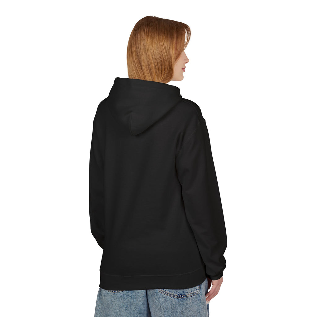 Unisex pullover hoodie with We Are Here emblem in front