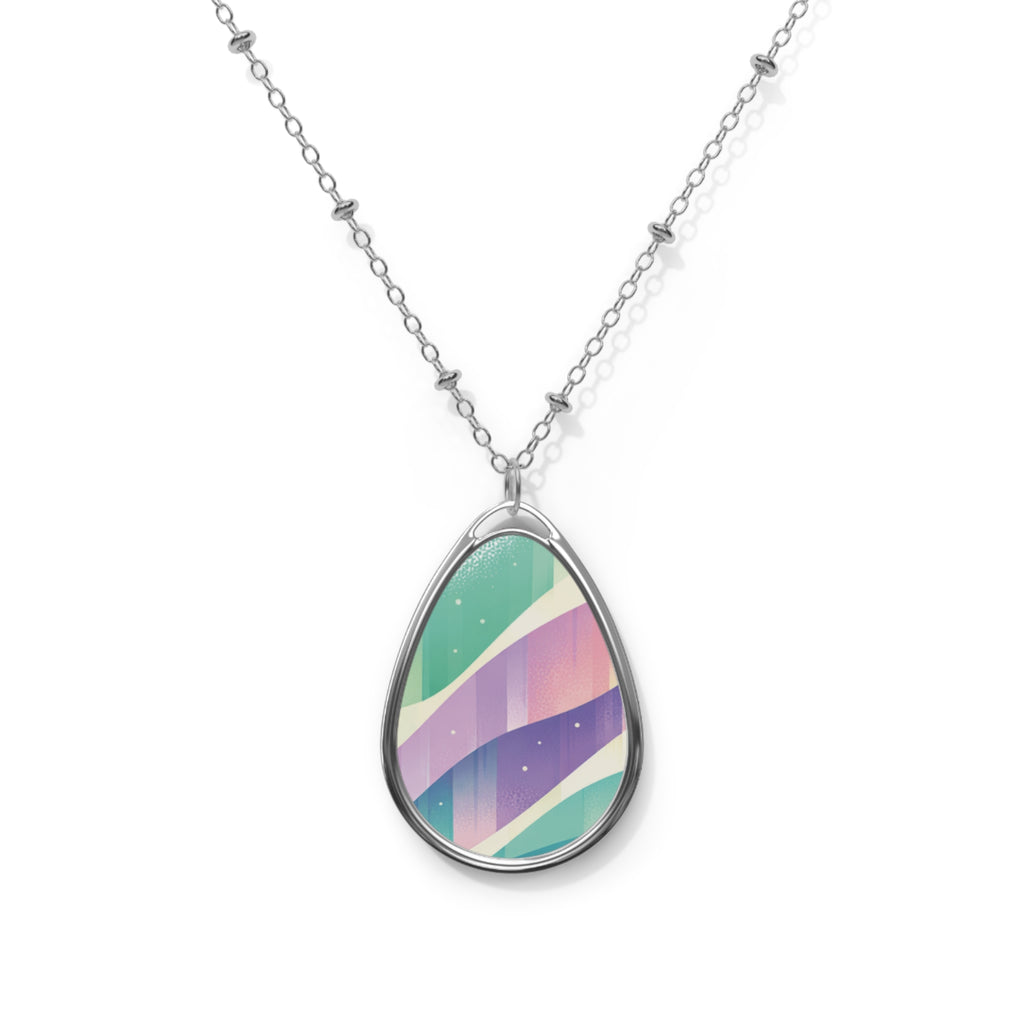 Pastel Wave Oval Necklace — Iridescent Teardrop Pendant Jewelry
