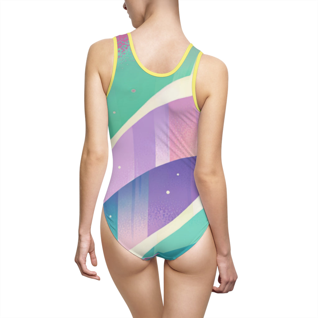 Pastel Wave One-Piece Swimsuit — Retro Gradient Beach Wear