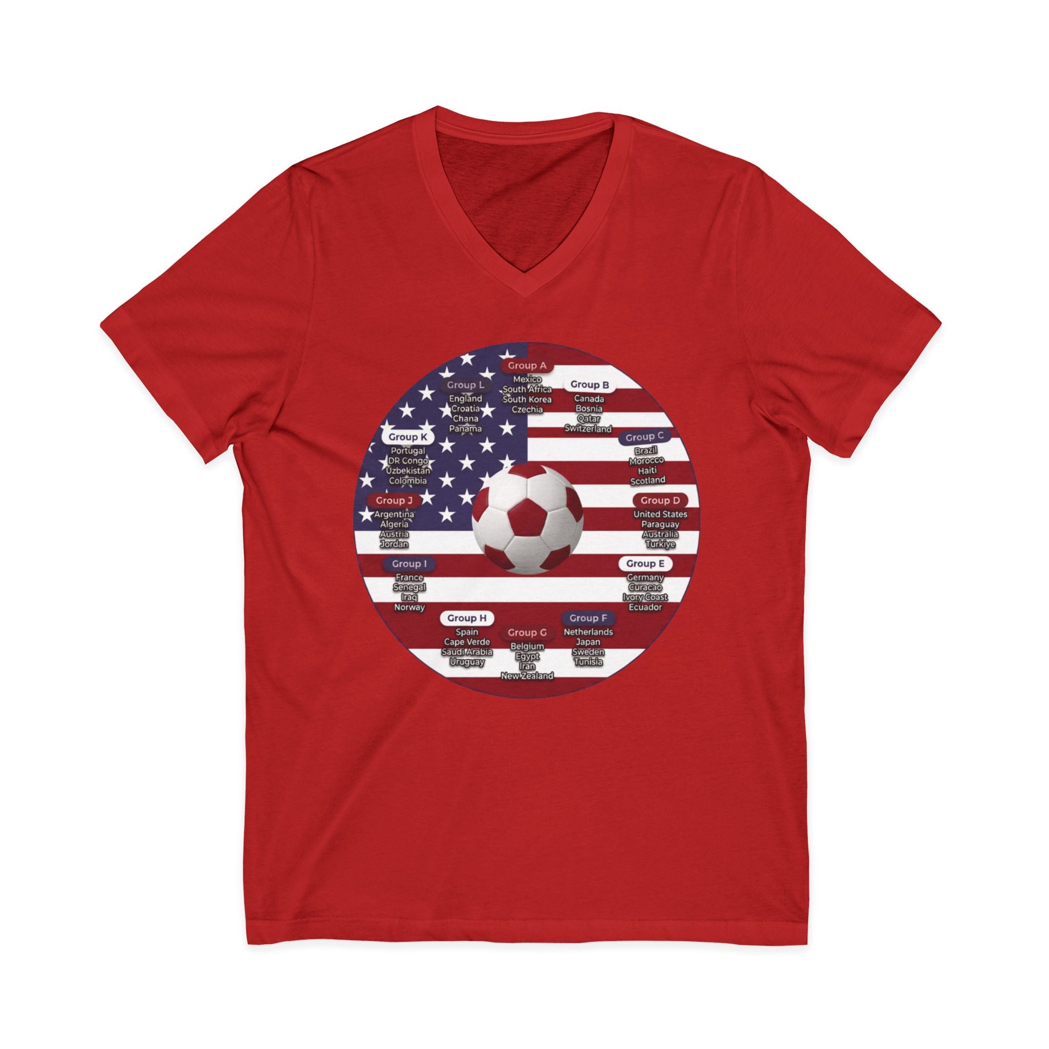 Celebrate 2026 together recognizing the World Cup in America Soccer Flag V-Neck Tee