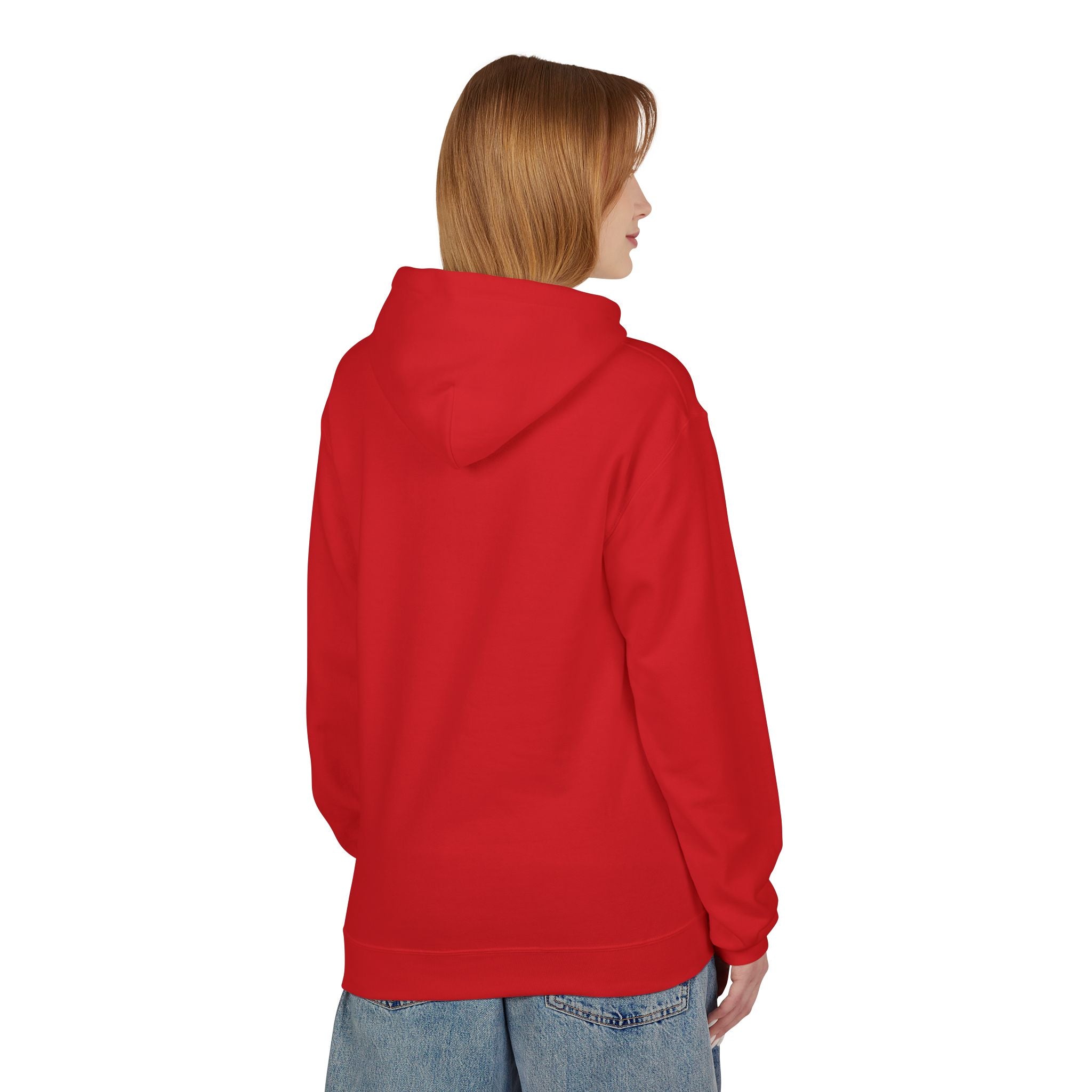 Unisex pullover hoodie with We Are Here emblem in front