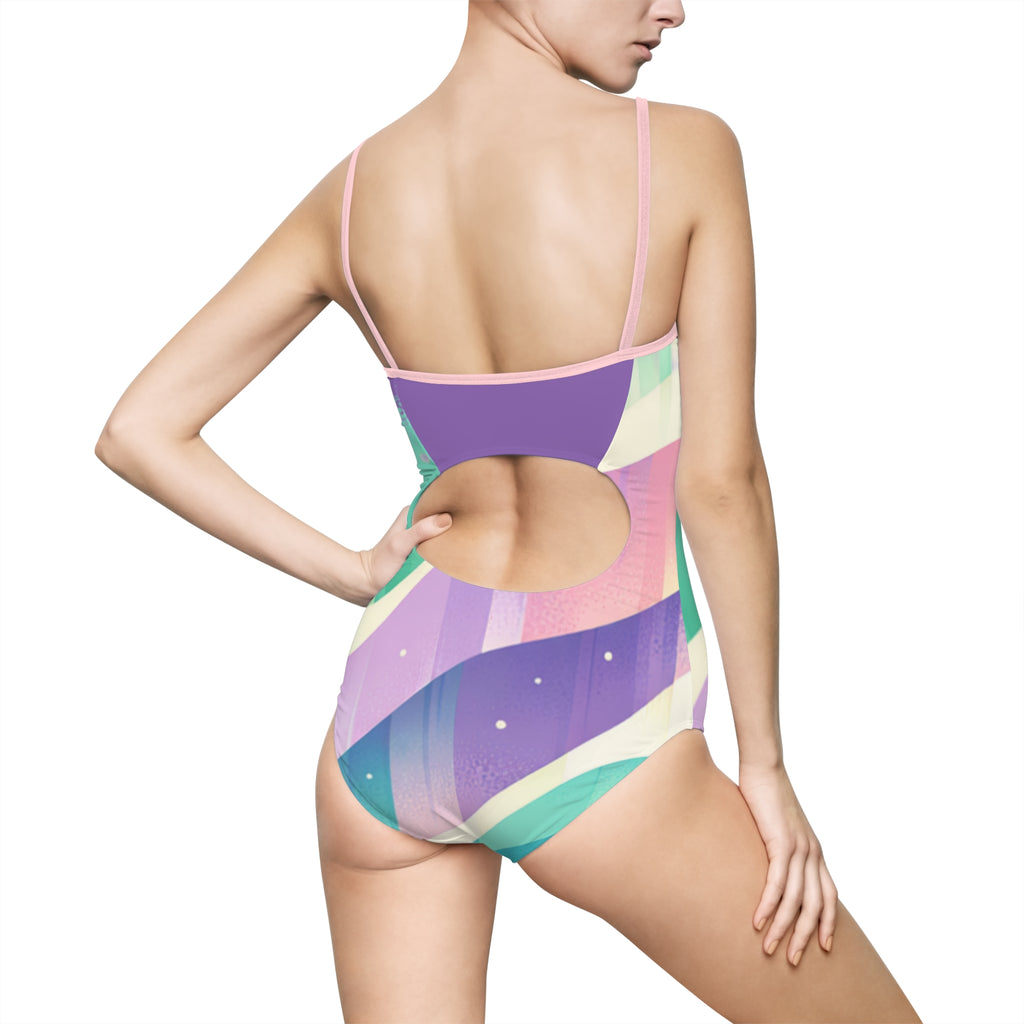 Pastel Aurora One-Piece Swimsuit — Colorful Abstract Beachwear for Women