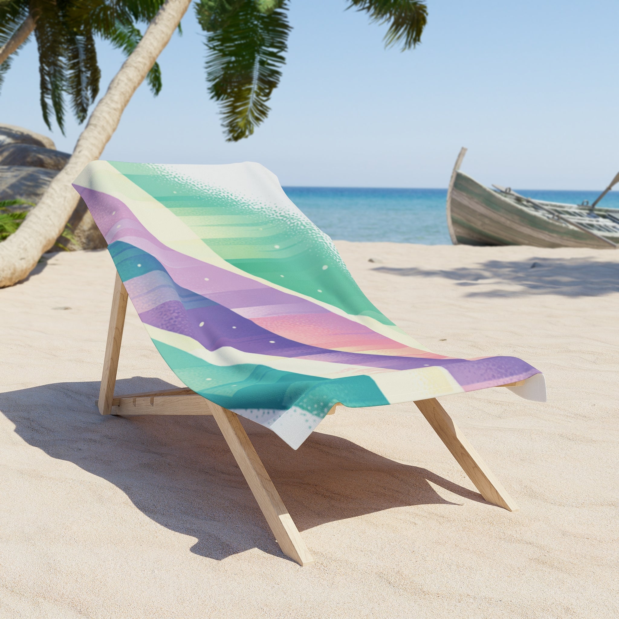 Pastel Wave Beach Towel — Tropical Mint, Lavender & Coral Striped Sand Towel