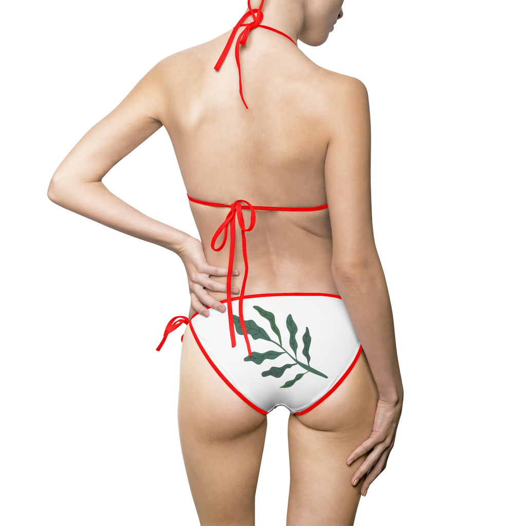Floral Leaf Triangle Bikini — White Botanical Print Swimsuit