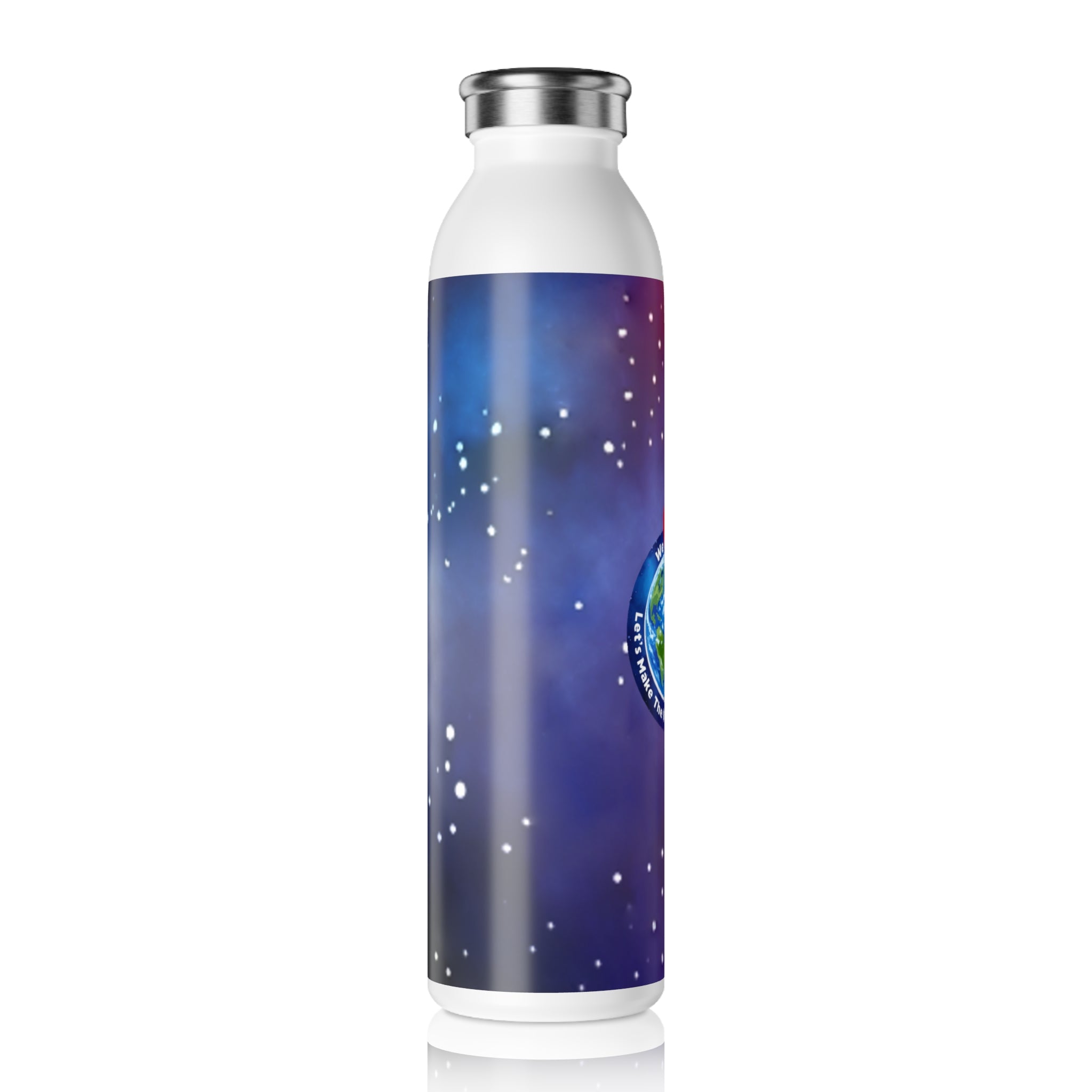 Slim Water Bottle — "We Are Here" Earth Space Design Stainless Steel Bottle