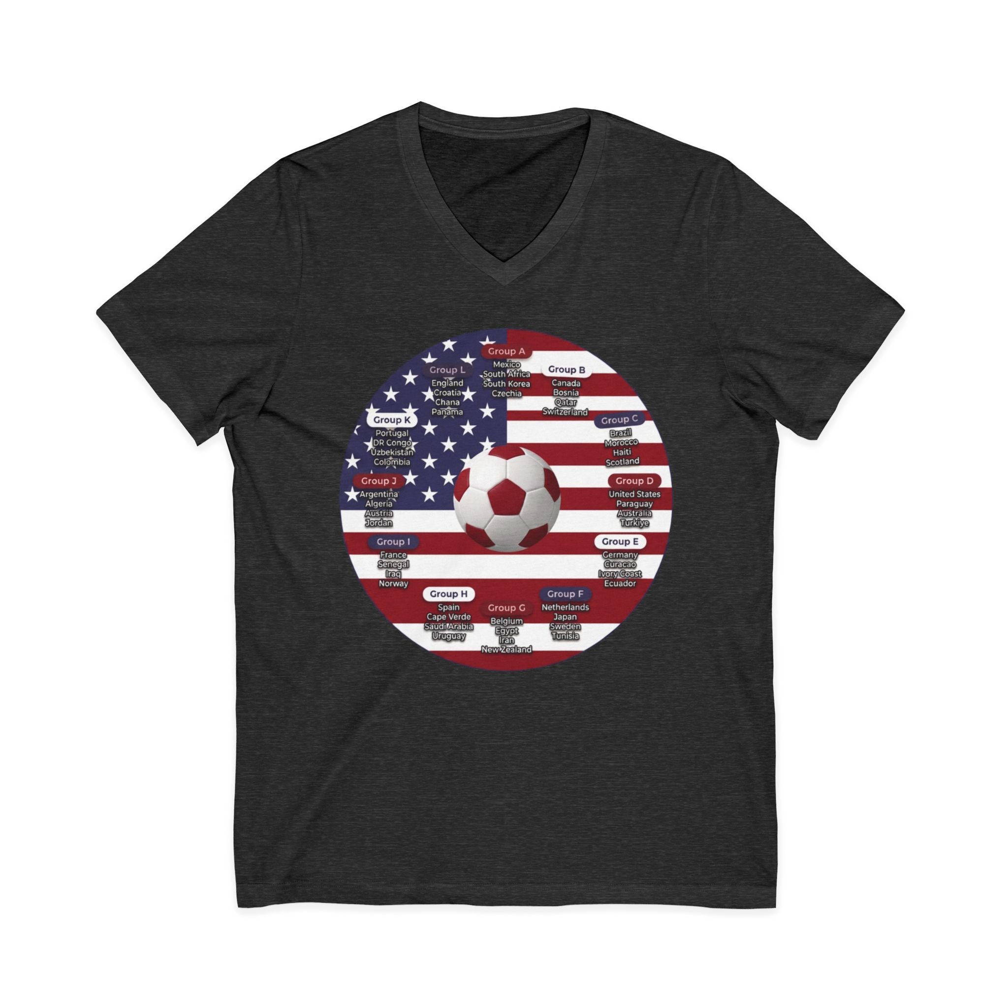 Celebrate 2026 together recognizing the World Cup in America Soccer Flag V-Neck Tee