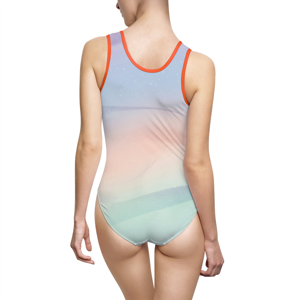 Earth Pin One-Piece Swimsuit — Pastel Gradient Planet Swimwear